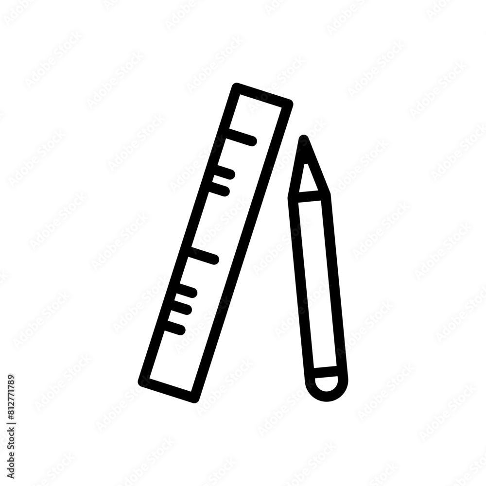 Ruler and pencil line icon. Education icon. Ruler and pencil icon isolated on white background. Transparent background, minimalist symbol. Vector images Ruler and pencil line icon. Education icon. Ruler and pencil icon isolated on white background. Transparent background, minimalist symbol. Vector images