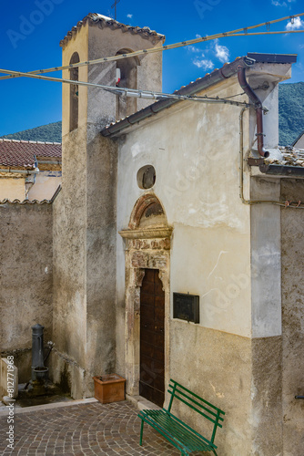 A glimpse of the small village of Castrovalva, in the province of L'Aquila in Abruzzo, part of the municipality of Anversa degli Abruzzi. Immersed in the nature of the green mountains of Abruzzo.