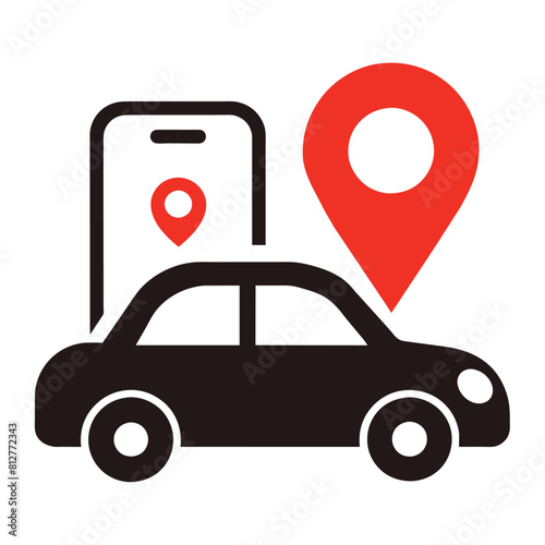 GPS car tracker icon. Vehicle tracking system. Location of a vehicle. Vector icon