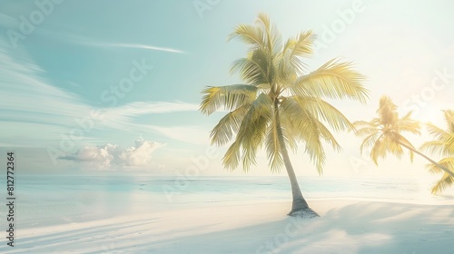 Summer holiday and vacation design Inspirational tropical beach palm trees and white sand Tranquil scenery moody travel landscape   Generative AI