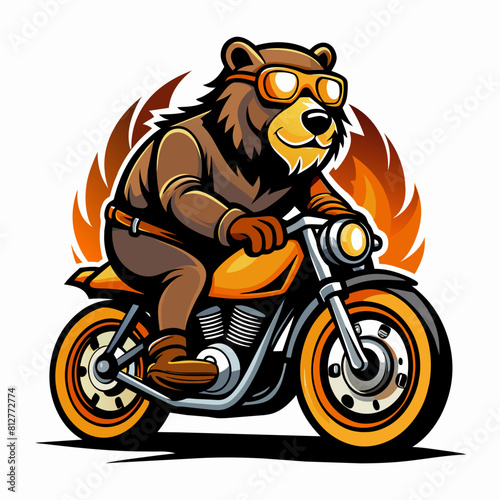 Depiction of a bear on a motorcycle