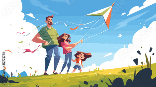 Banner with family flying a kite and copy space fla