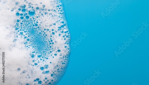 detergent foam bubble on blue background soap shower gel shampoo foam texture copy space generative ai