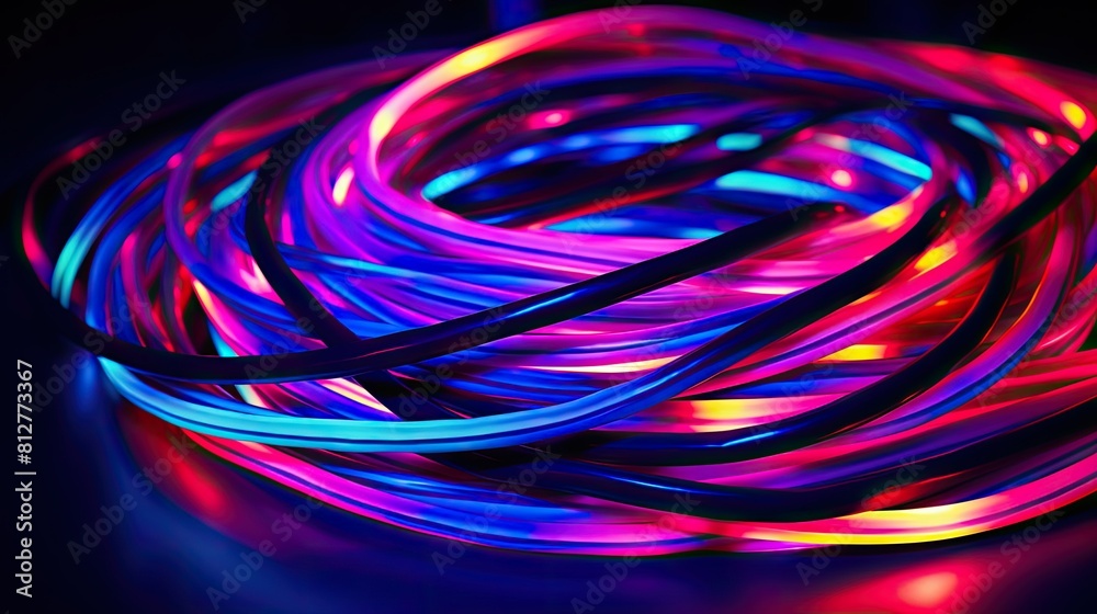 colored electric cables and led. optical fiber, intense colors, background for technology colored electric cables and led. optical fiber, intense colors, background for technology