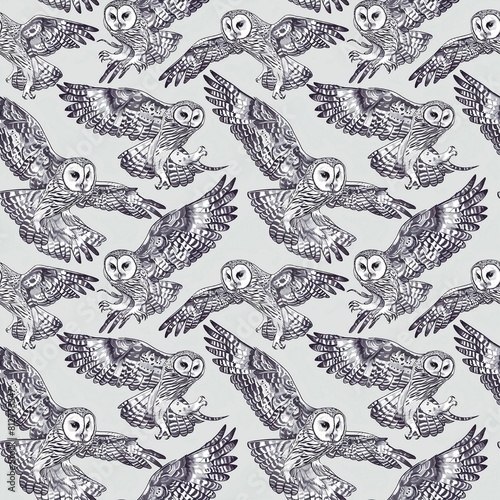Wallpaper Mural Gray owl its back, very beautiful seamless fabric pattern, handicrafts, art, cool fashion for men. Textile background Torontodigital.ca
