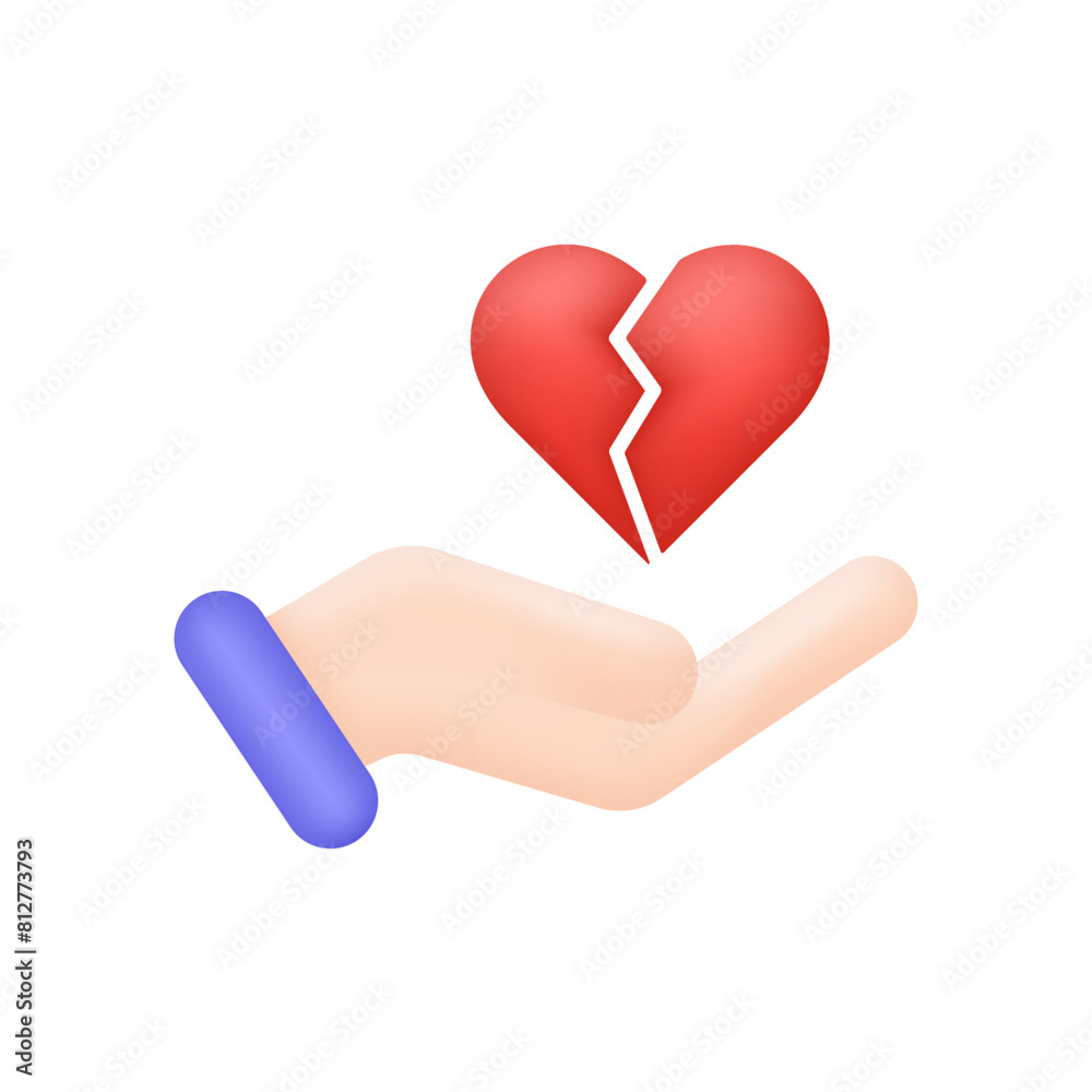 3D Hands holding broken heart icon. Love icon. Trendy and modern vector ...