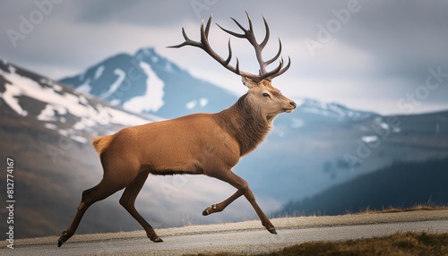 isolated red deer running