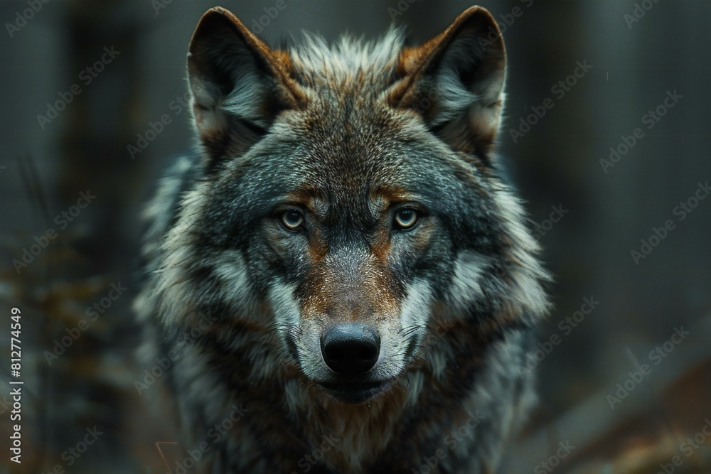 Portrait of a wolf in the forest,  Wildlife scene from nature