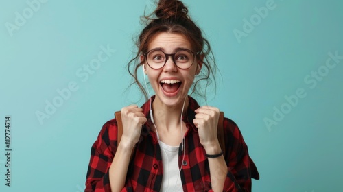 Excited Young Woman Celebrating photo