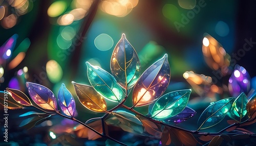 elegant leaves crytal clear glow colorful color abstarct nature background