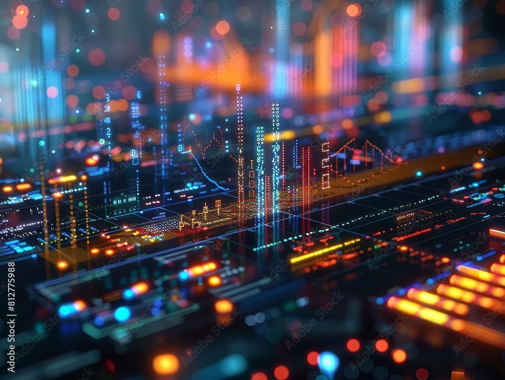 Realtime holographic visualization of a tech startups user growth, with a rising graph and interactive data points Realtime holographic visualization of a tech startups user growth, with a rising graph and interactive data points