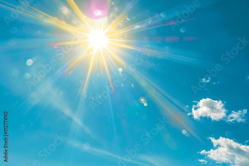 Illustration of  illustration of bright sunlight in blue sky, high quality, high resolution photo