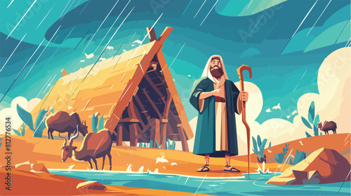 Bible background or religious banner with Noah stan