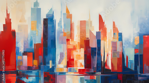 Artistic colorful abstract modern city decorative painting with Generative