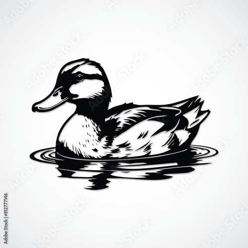 Duck on Water Silhouette - Vector File

Black and white vector illustration of a duck calmly floating on water, depicted in a detailed silhouette style.