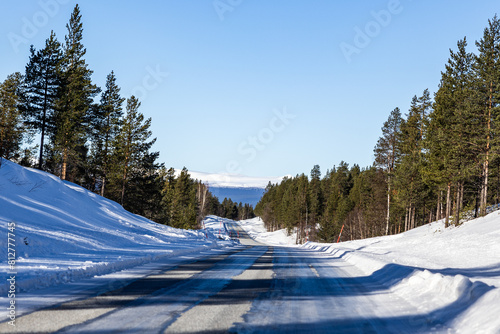 country road in north sweden in the winter