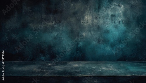 dark black and blue grungy wall background for display or montage of product photo