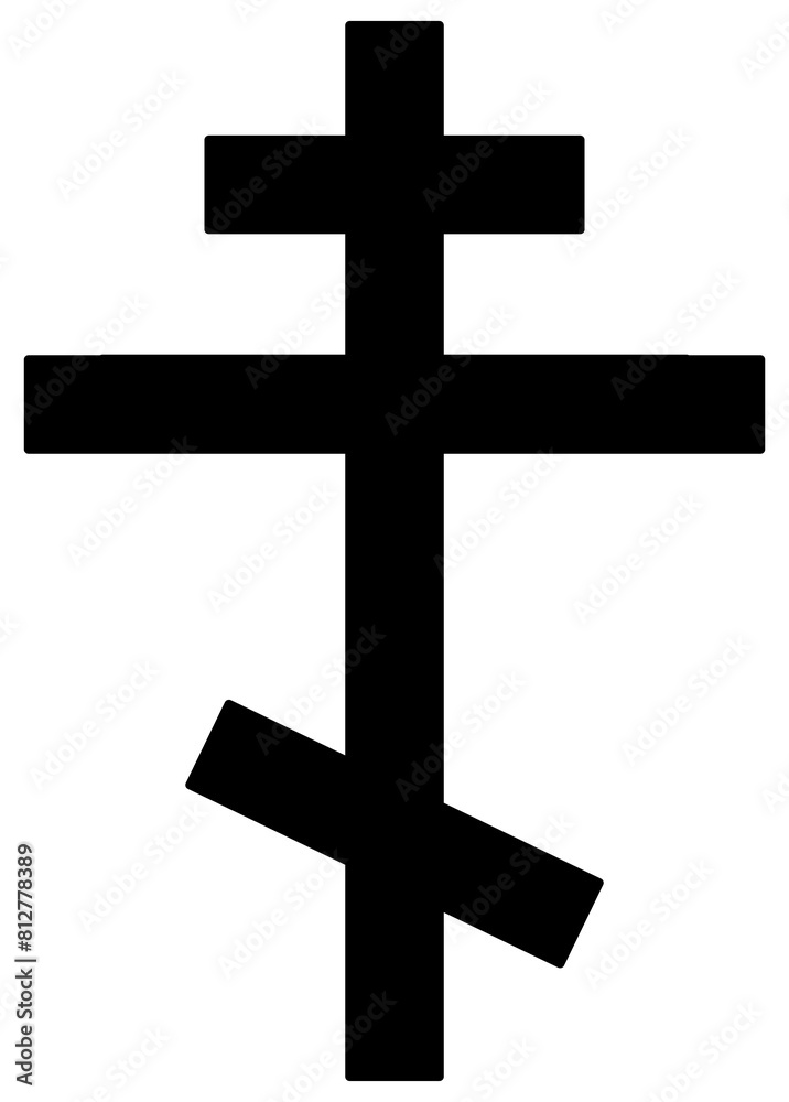 Christianity orthodox cross icon illustration, black on white background