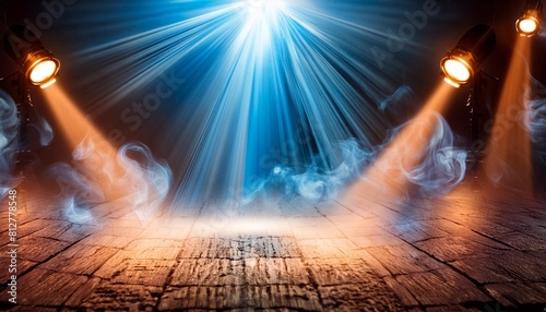 divine blue light through a dark fog the rays beam light on the floor spotlight on isolated background stock illustration