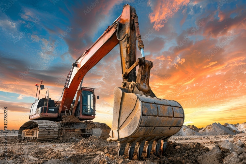 KSexcavator moving across a rocky KSexcavator moving across a rocky