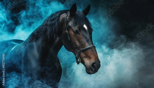 dark style stylized portrait of horse in the smoke