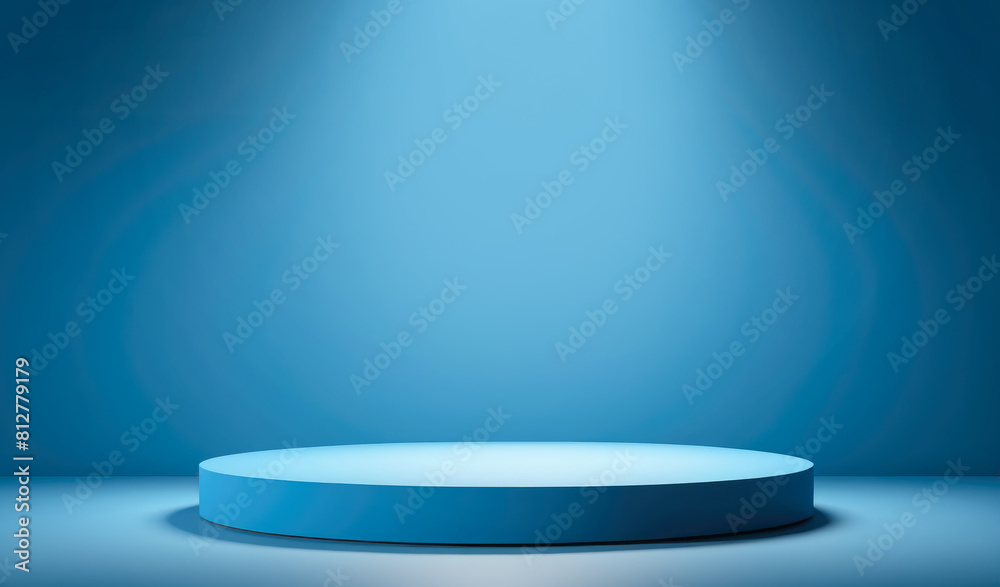 product podium 3d. Empty podium or pedestal display on blue background with cylinder stand. Blank product shelf standing backdrop. 3D rendering. product podium 3d. Empty podium or pedestal display on blue background with cylinder stand. Blank product shelf standing backdrop. 3D rendering.