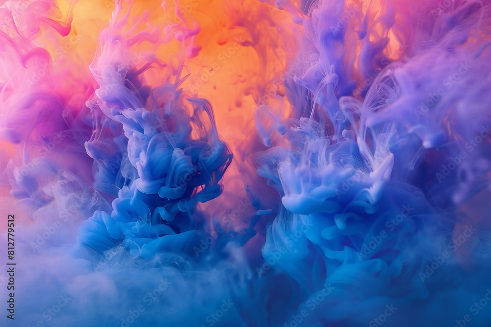 Colorful ink smoke flying in blue and purple, high quality, high resolution