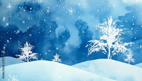 abstract blue watercolor winter background with snowflakes generative ai © Seamus