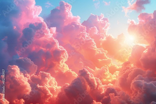 Beautiful cloudscape at sunset,  Colorful dramatic sky with sunlight photo