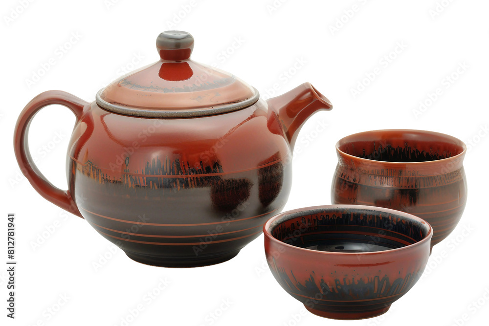 Japanese Kyusu Teapot with Cups on a Transparent Background