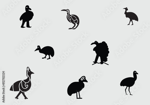 minimal Cassowary black icon illustration design