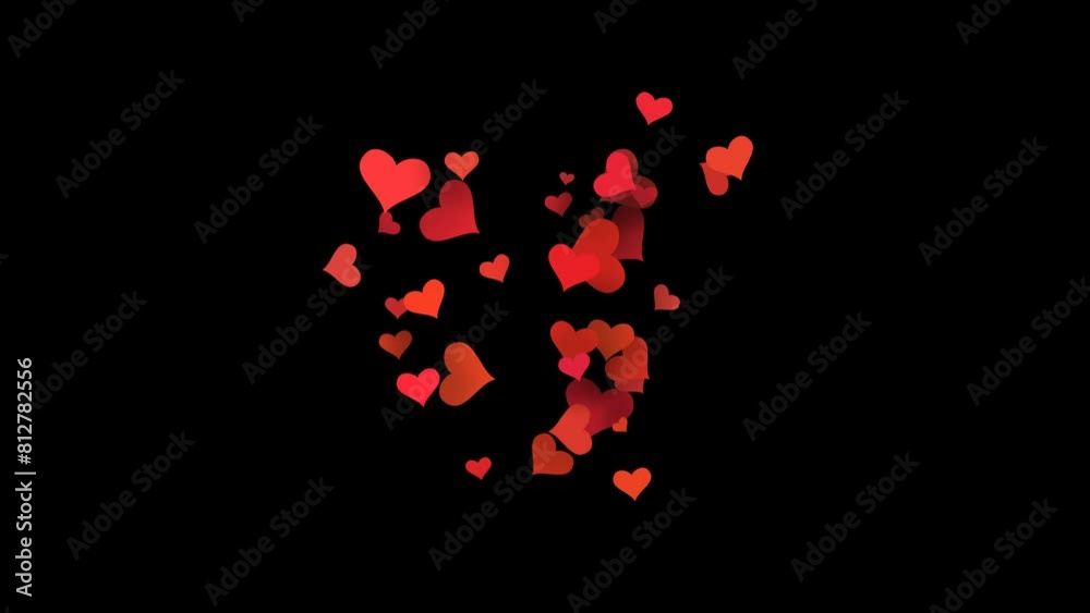 Red Heart blast animation. Transparent background 