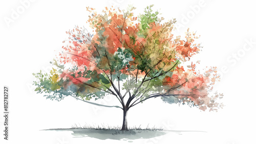 illustration Vector watercolor of tree side view isolated on white background for landscape and architecture drawing, elements for environment and garden, painting.Generative Ai