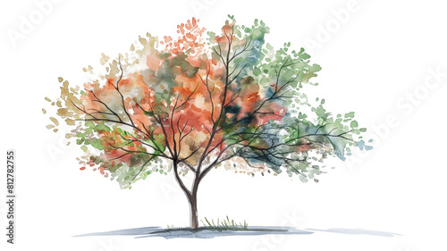 illustration Vector watercolor of tree side view isolated on white background for landscape and architecture drawing, elements for environment and garden, painting.Generative Ai
