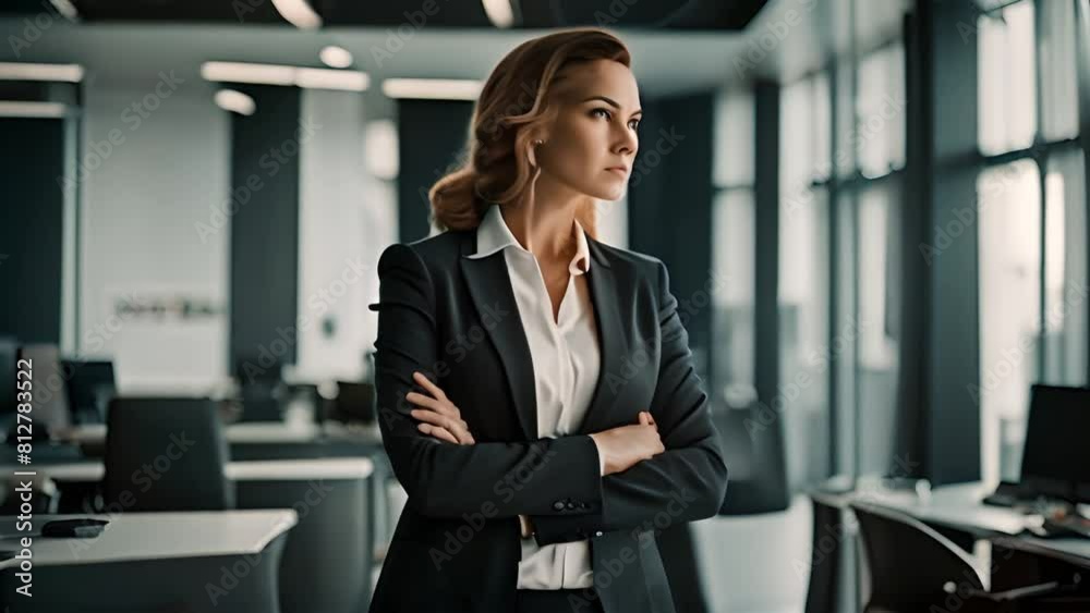 Business Woman Standing With Arms Crossed in Office Generative AI Business Woman Standing With Arms Crossed in Office Generative AI