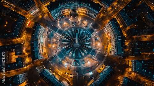 Fictional drone view of Arc de Triomphe in Paris for the upcoming olympic games 2024