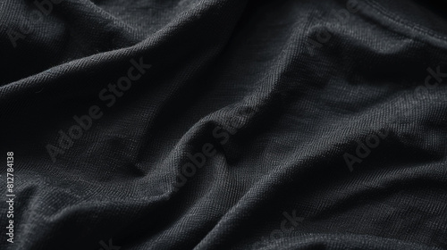 Close-up shot of a plain black t-shirt, highlighting its simple yet stylish design suitable for everyday wear.