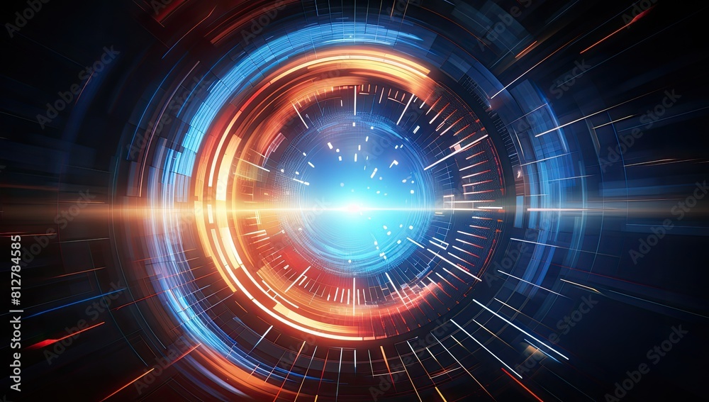 Fototapeta premium Radiant Orb: Glowing Circle with Blue Center and Fiery Red-Orange Edges