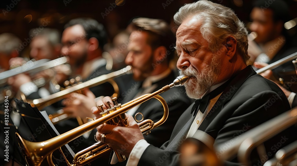 Obraz premium Exhibit a jazz orchestra paying tribute to the legends of jazz music, performing classic standards and original compositions with passion and reverence