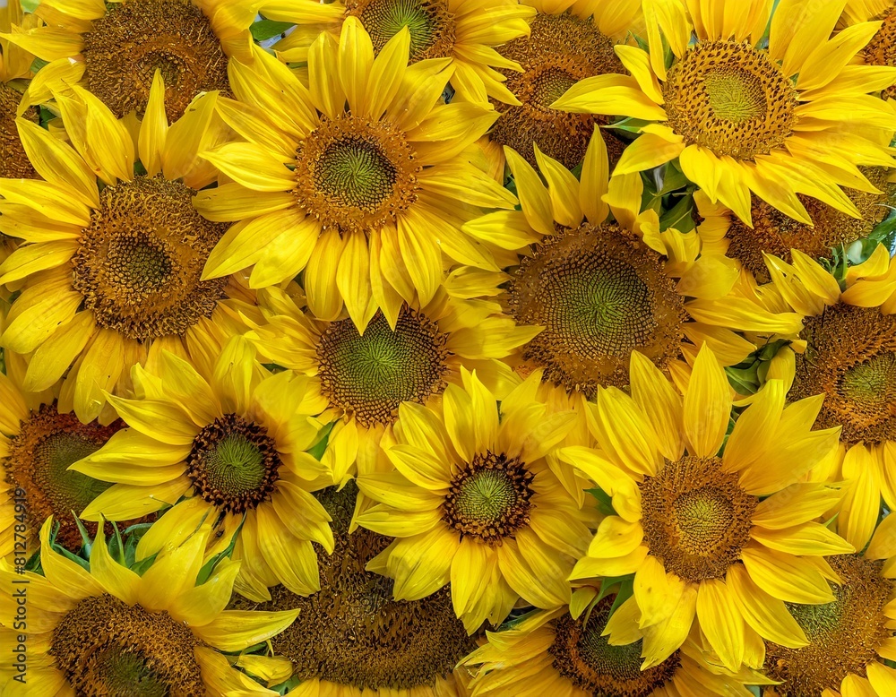 Fototapeta premium many small sunflowers full screen close-up texture