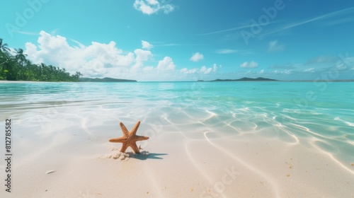 Tropical starfish decorates serene Caribbean coastline reflecting summer beauty 8k 