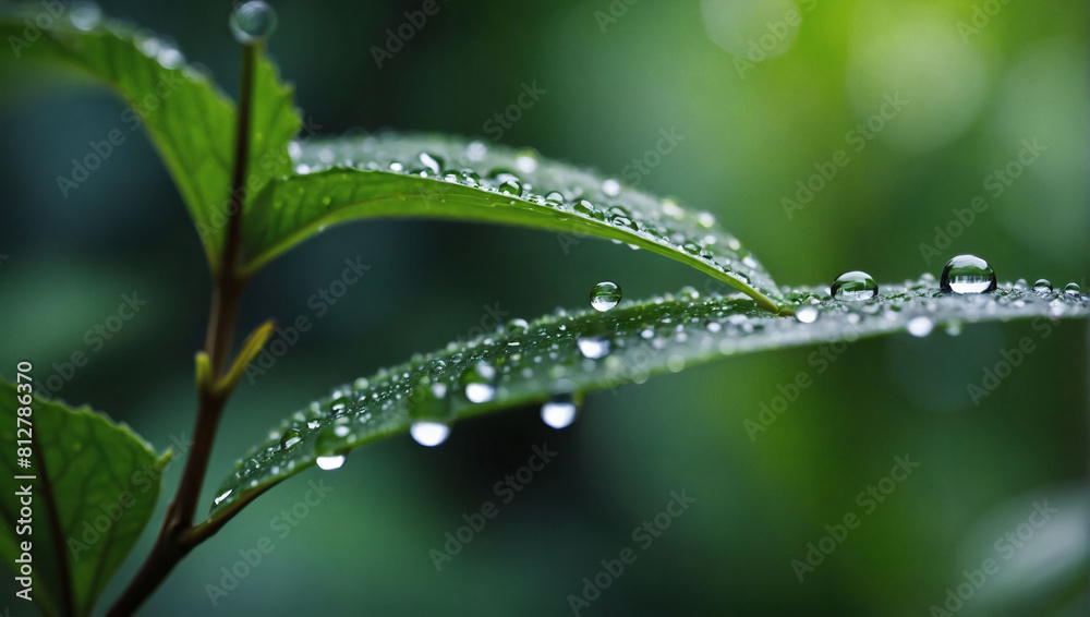 Nature's Elegance, Water Droplets Adorn Green Leaf Abstract Background, Capturing Fresh Summer Vibes. Nature's Elegance, Water Droplets Adorn Green Leaf Abstract Background, Capturing Fresh Summer Vibes.