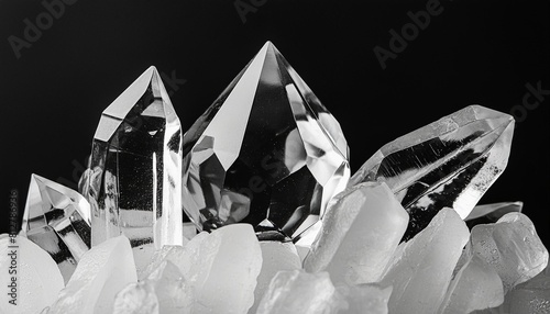 huge shapes of transparent crystal design on black background photo