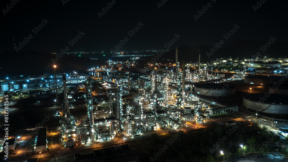 night scene shot manufacturing and storage facilities oil and gas refineries products for sales and export international,