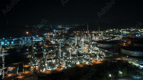night scene shot manufacturing and storage facilities oil and gas refineries products for sales and export international 