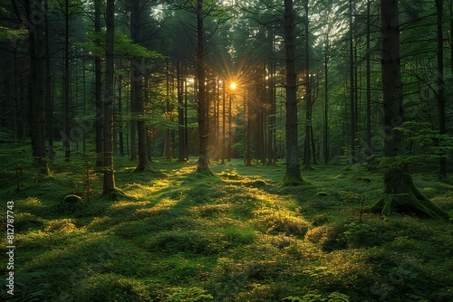 A beautiful forest lit up in the sun  high quality  high resolution