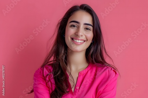 Smiling Young arabic Woman in Pink Background  