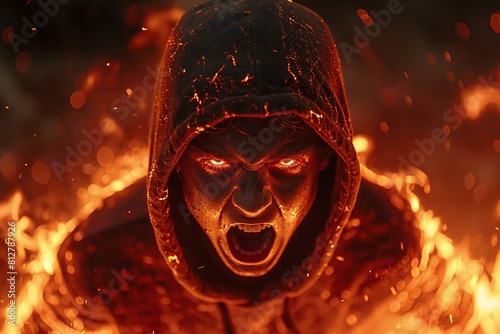 Scary man in the fire,  The concept of horror and Halloween photo