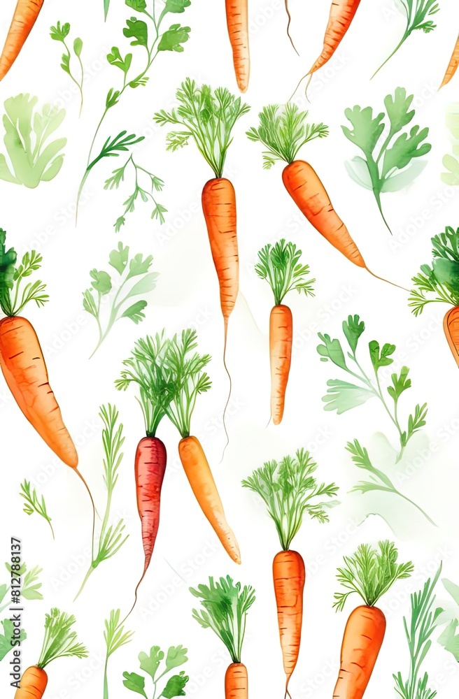 Raw carrot watercolor seamless pattern. Natural vegetable background illustration of organic cooking ingredient for healthy nutrition concept. Fresh hand drawn carrots on white backdrop. Raw carrot watercolor seamless pattern. Natural vegetable background illustration of organic cooking ingredient for healthy nutrition concept. Fresh hand drawn carrots on white backdrop.