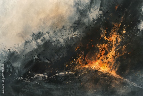 A painting showing a fire  high quality  high resolution